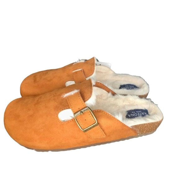Arizona Jean Company Shoes - Arizona Jean Co Slip-On Mules Tan Faux Fur Brass Buckle Shoes Women’s 9 NWT